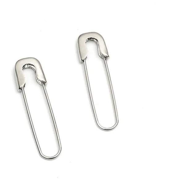 Silver Safety Pin Oversized Earrings - Picture 5 of 5
